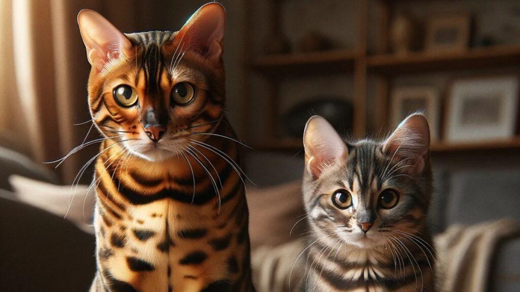 Ai Image of a Bengal Cat next to a Domestic Cat