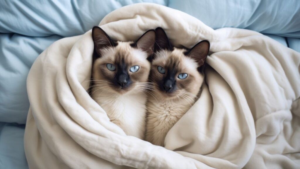 Two Siamese Cats in a Blanket