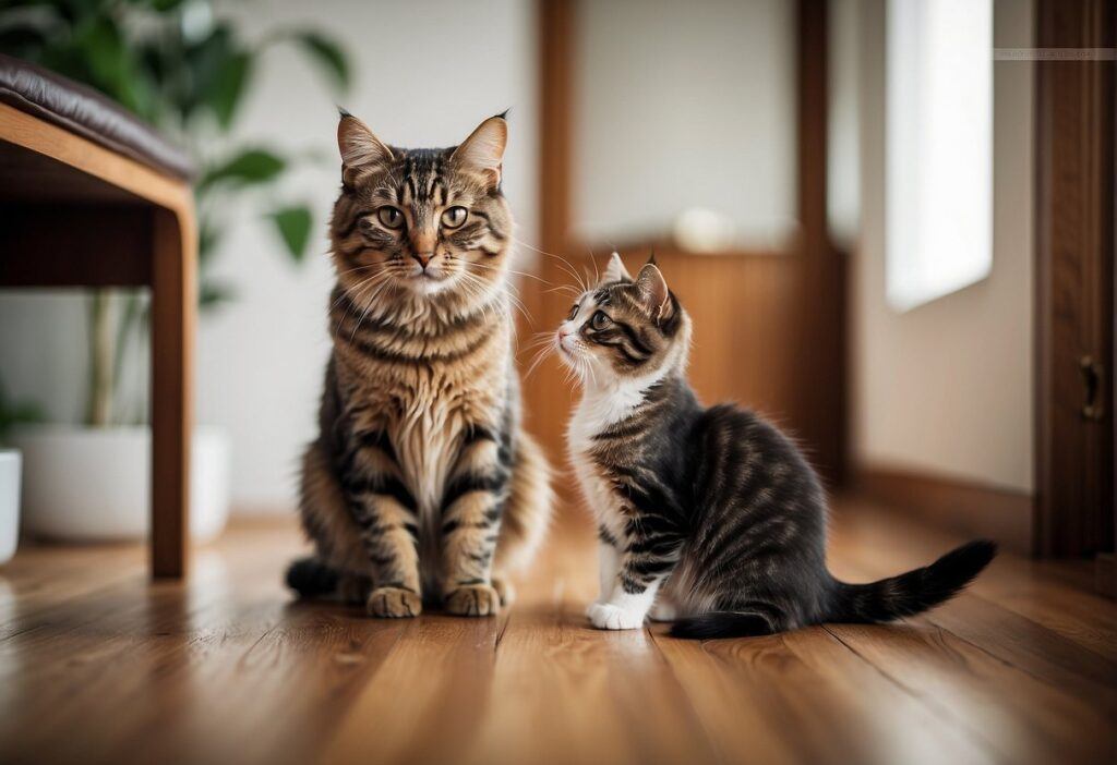 Kitten Looking at a full grown cat