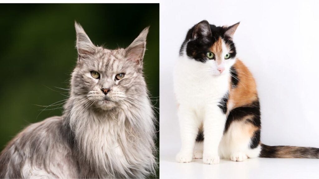 Maine Coon and Calico Cat