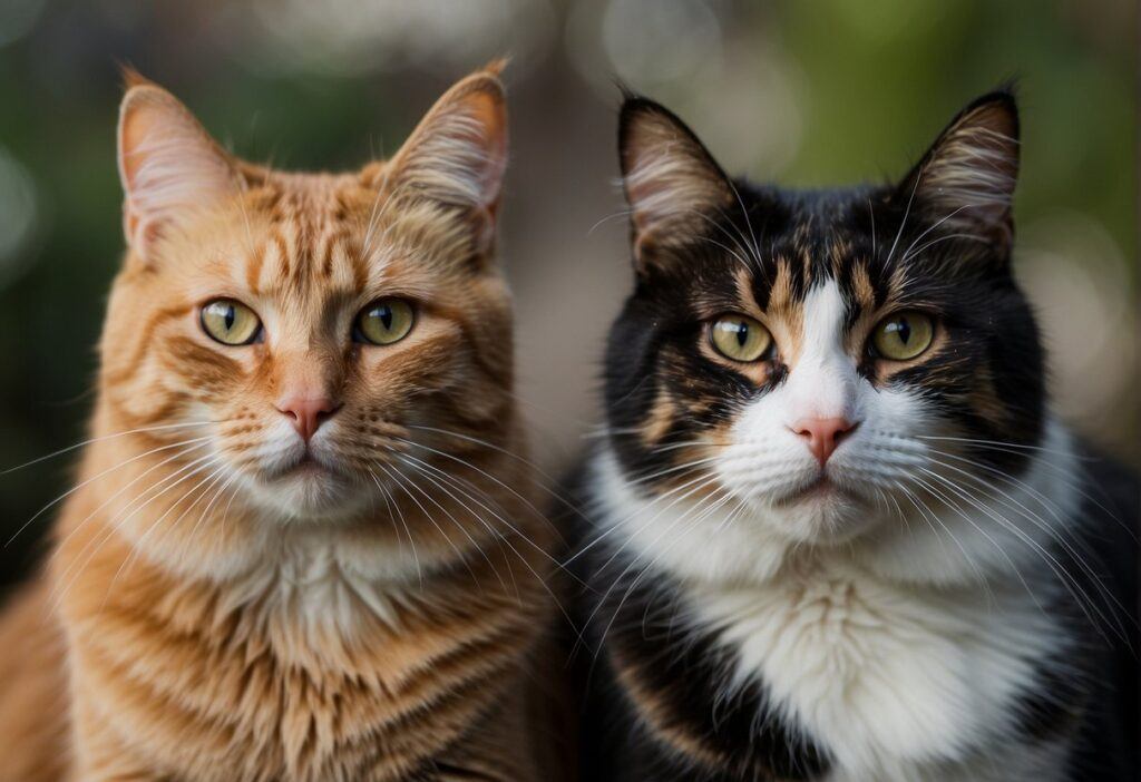 Male and female cat staring into camera