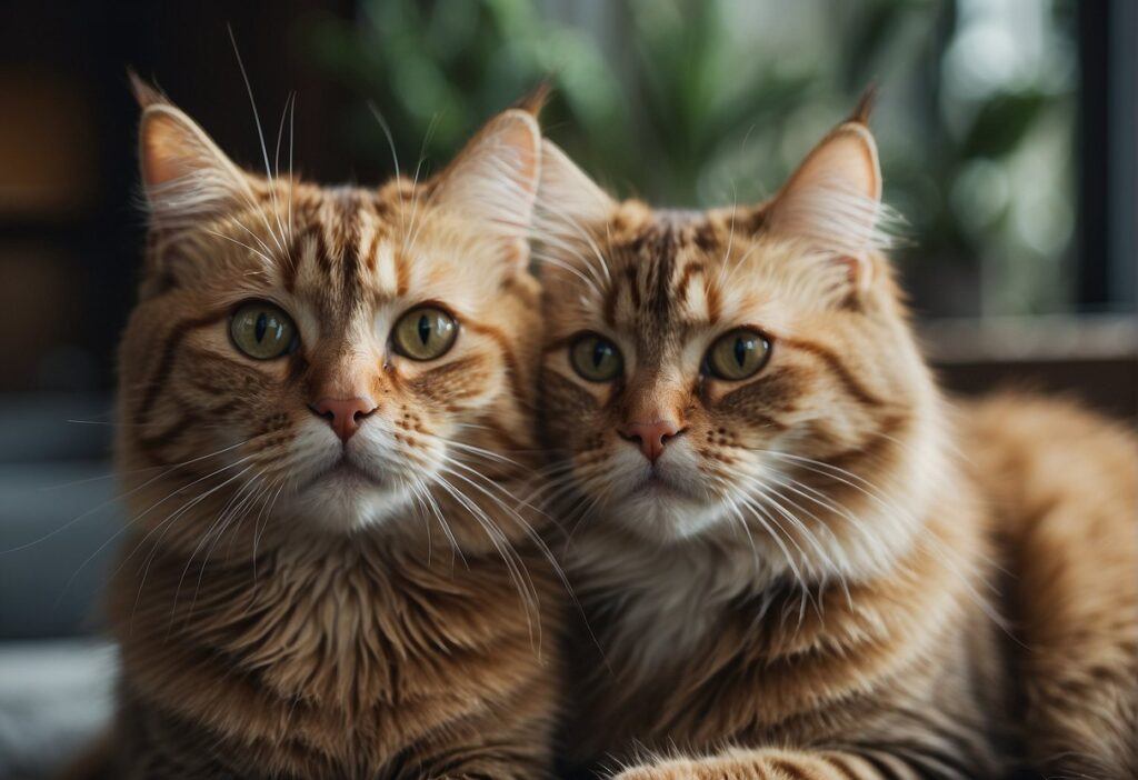 Medium Hair and Short Hair Cat Side by side