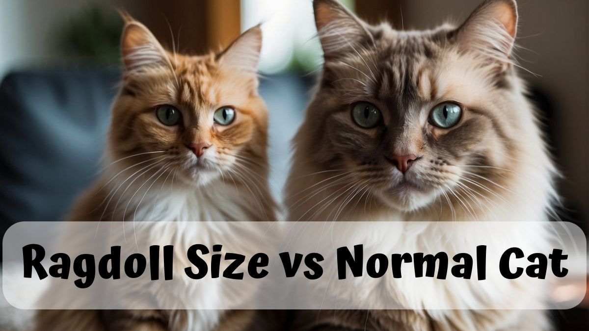 Average Size cat sitting next to a Ragdoll Cat - Ragdoll Size vs Normal Cat