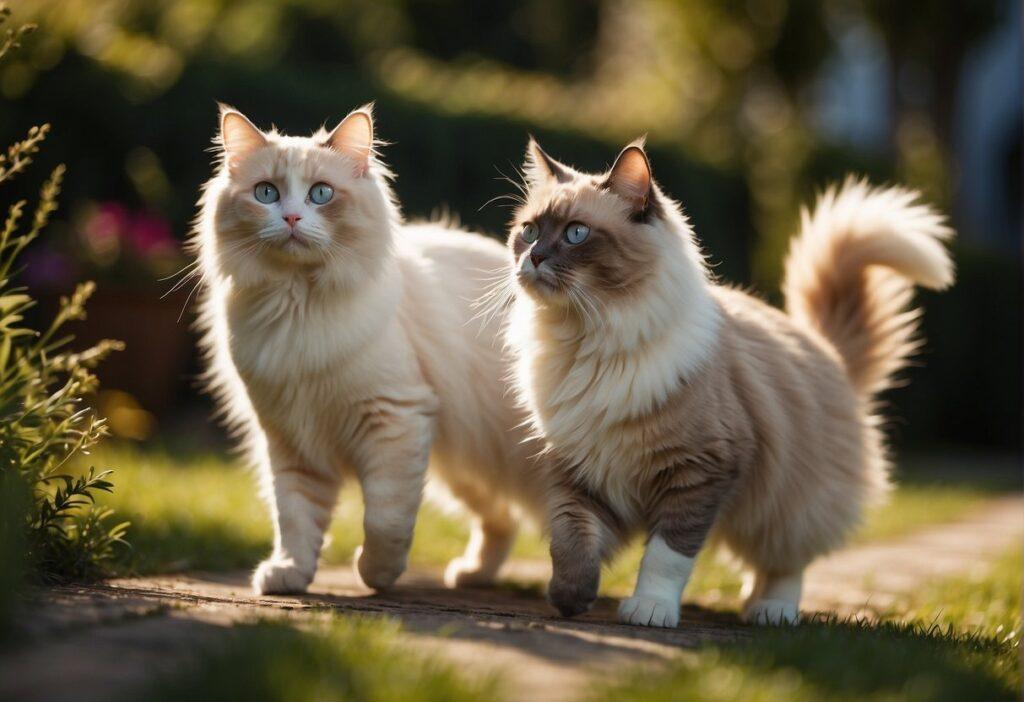 Birman and Ragdoll Cat Walking on a path outside