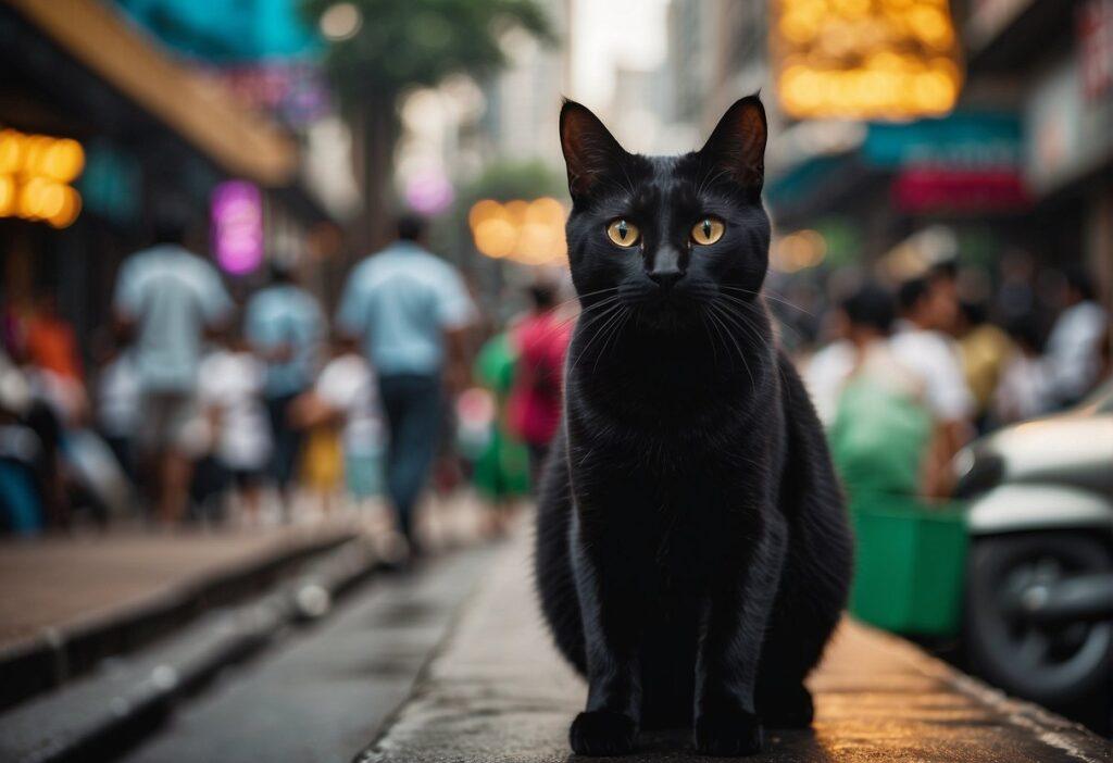 Black Cat Sitting at a market