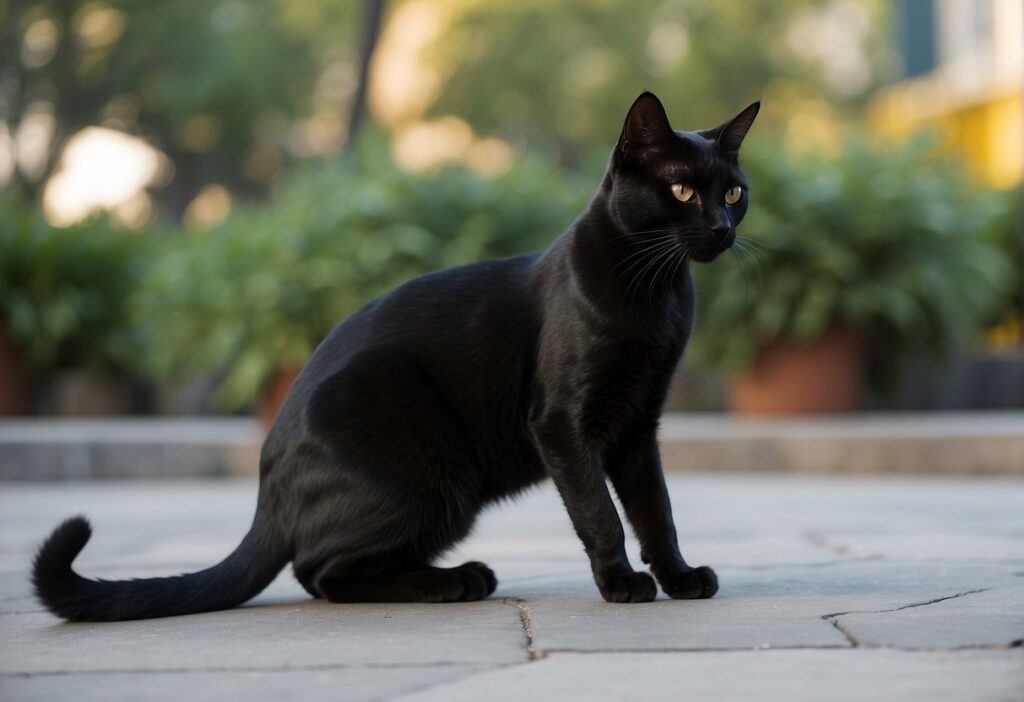 Black Cat Sitting on a paved walk way