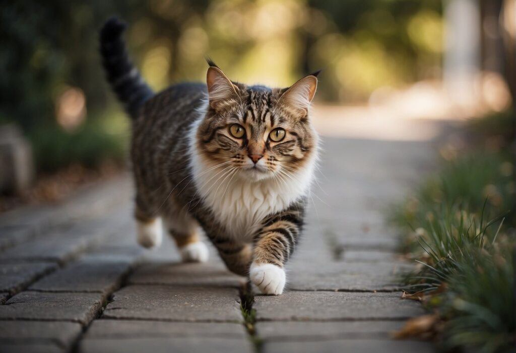 A cat walks with shaking paws, needing care
