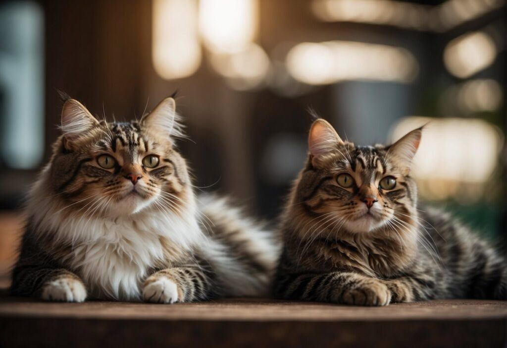 Two cats sitting patiently in cool area after being hot