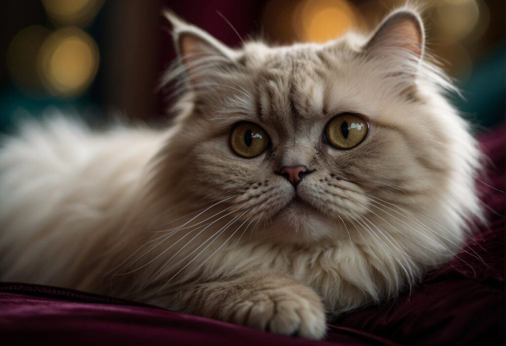 White Persian Cat sitting on a couch